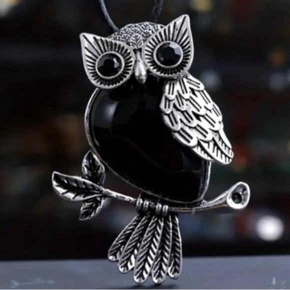 Jewelry - 13 🖤 Obsidian Natural Crystal Owl Healing Stone Pendant Necklace